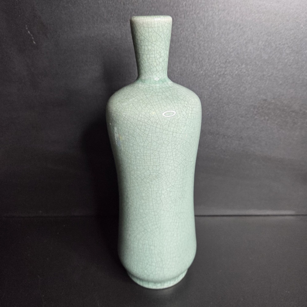 Crackle Glaze Celadon Green Ceramic Vase Modern Minimalist Decor 12"